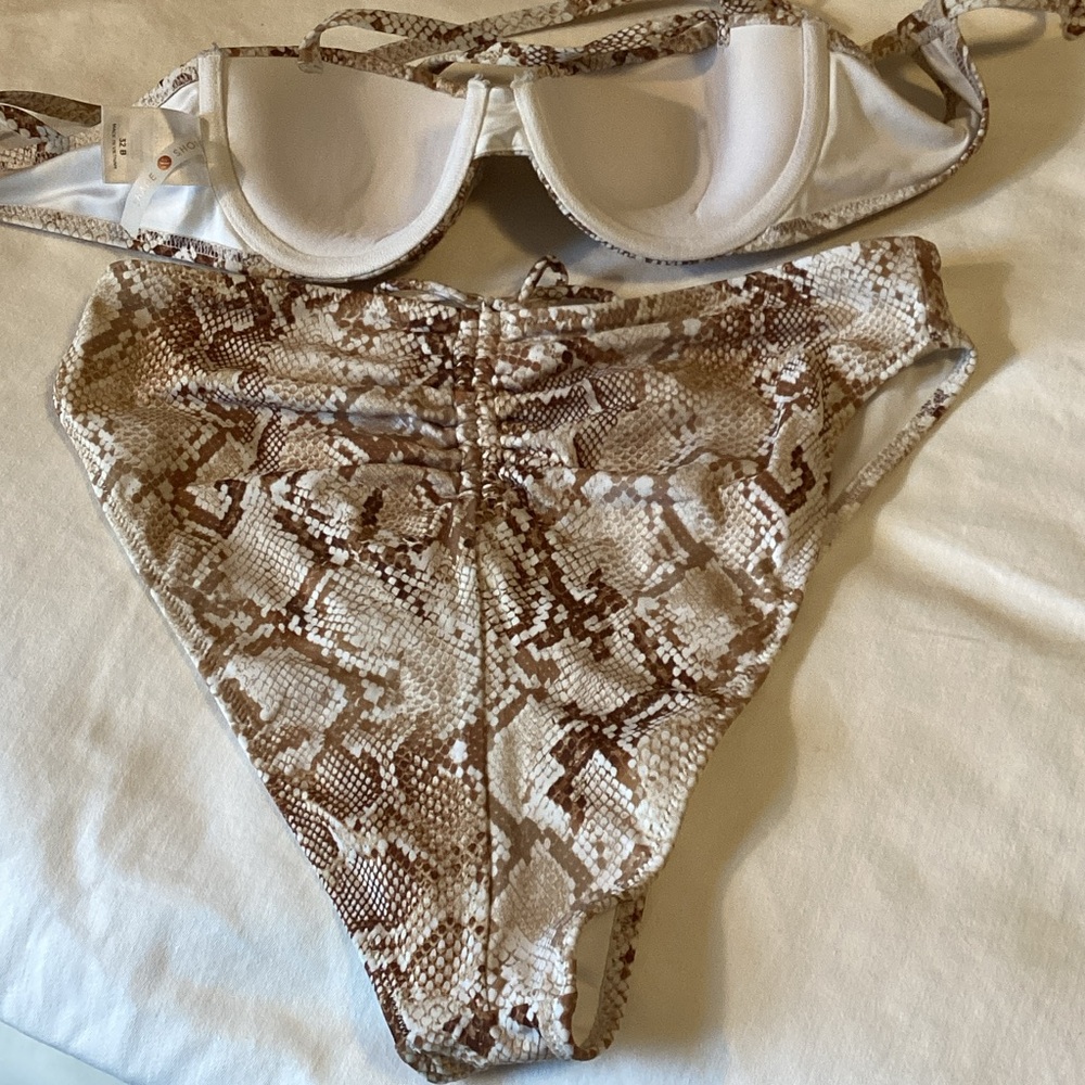 Shade & Shore Brown Snakeskin Print Bikini Top 32B, Bottom Medium - Picture 3 of 5